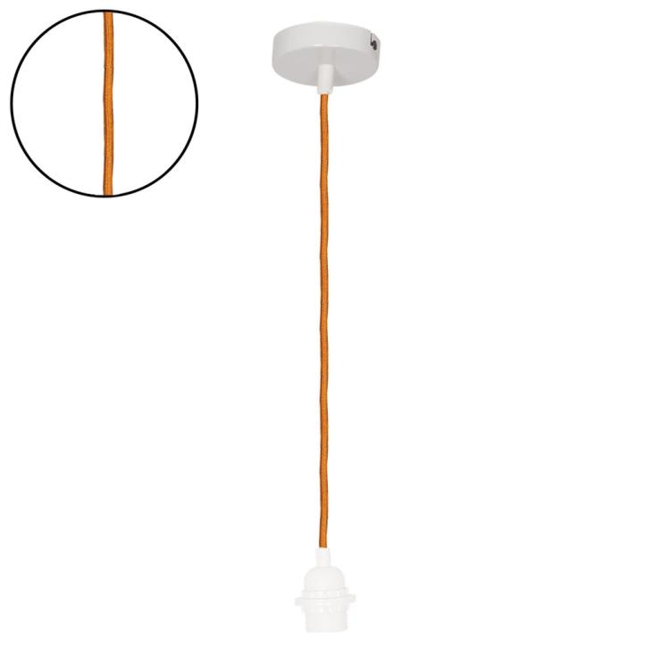 Suspension douille blanche 110cm câble tissé orange - Opjet