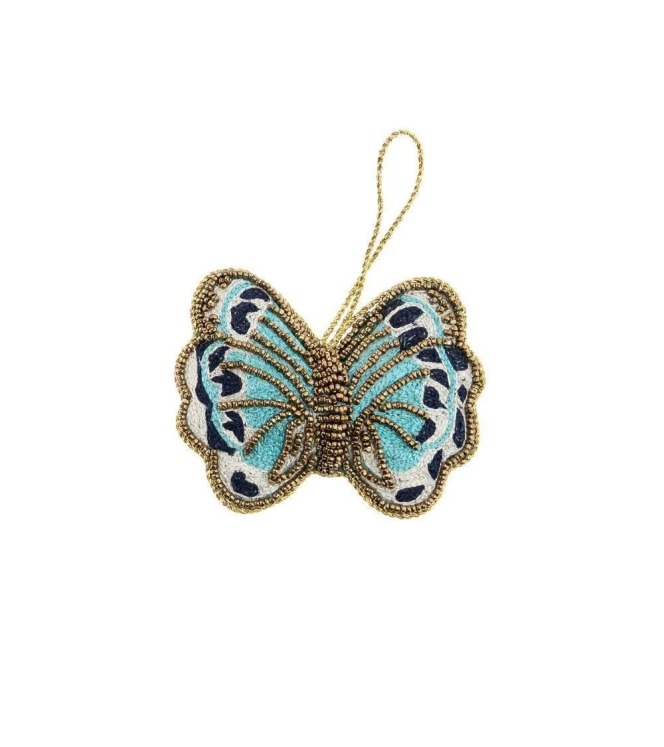 Décoration de Noël papillon en perles bleu et doré - Athezza